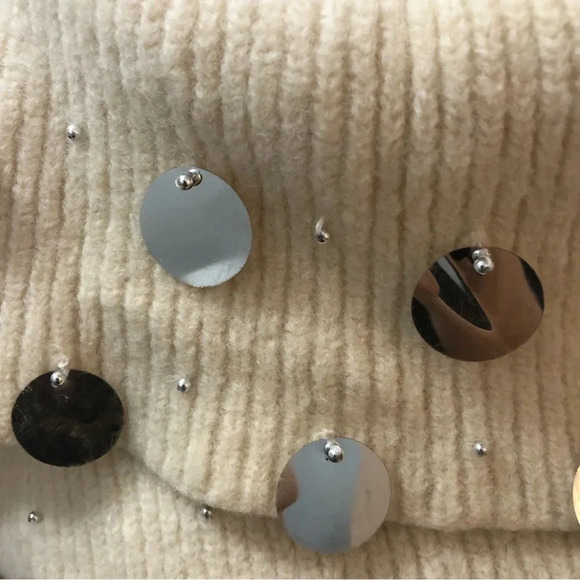 Spree International Cream Silver Disc Detailed Turtleneck Vintage Sweater Small - Picture 2 of 6